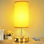 HiBay 17.75" Dimmable Bedside Table Lamp with Charging Station - 2 USB Ports & AC Outlet, Vintage Gold Nightstand Light with Parchment Shade for Bedroom Kids Room Dorm, Bulb Included
