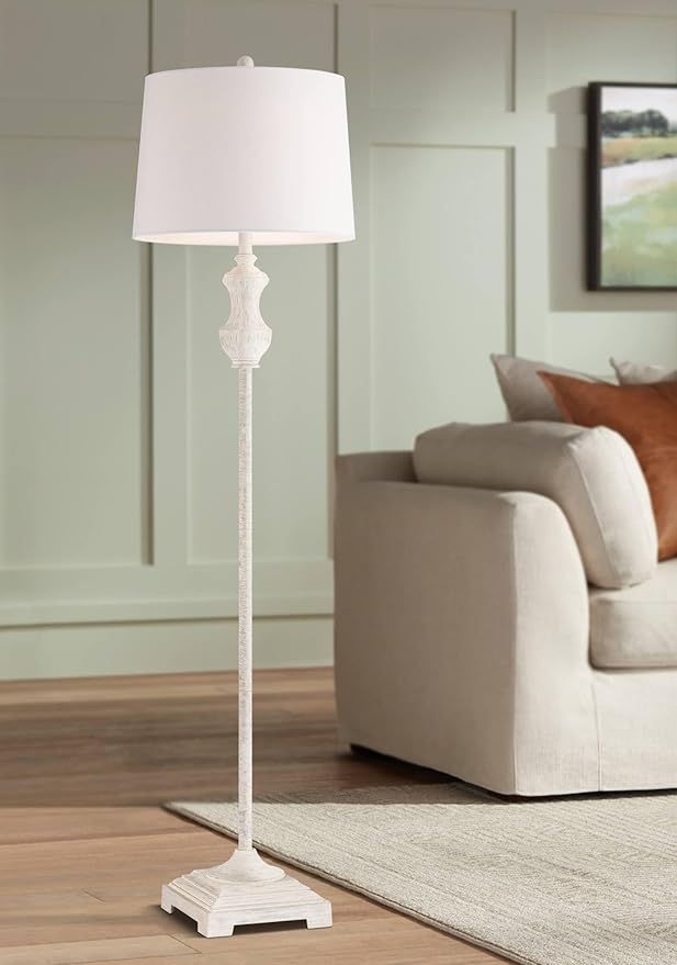 Barnes and Ivy Verona Traditional Shabby Chic 61 1/2" Tall Standing Floor Lamp Skinny Vintage White Living Room Bedroom House Reading Office Home Decor Entryway Dining Indoor Family Bedside