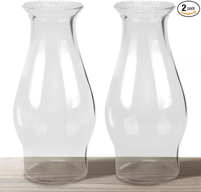 Oil Lamp Chimney Hurricane Lamp Glass Replacement Clear 3 Inch Base for Kerosene Lamp Shade(Wave Style 2P)