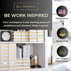 BLU MONACO Set of 4 Gold & White Striped Magazine File Boxes | Foldable Cardboard File Organizer Boxes with Gold Label Holders | Stylish Desk Organizer for Home Office and Classroom