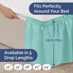 Wrap Around Dust Ruffle Bed Skirt - Spa Blue - Twin/Twin XL Size Beds with 12 Inch Drop - Easy Fit Elastic Strap - Adjustable Pleated Bedskirt w/Brushed Fabric Wrinkle Free - Women, Men, Kids & Teens