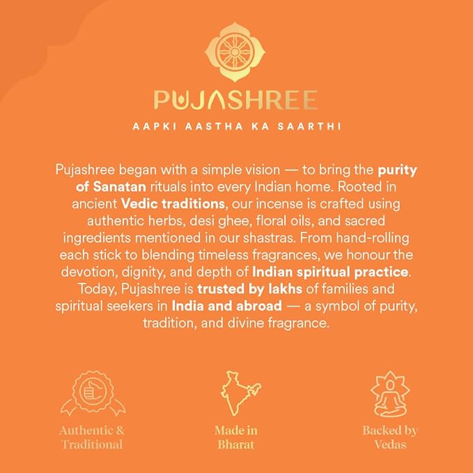 Pujashree Bambooless Agarbatti Incense Sticks 40 pcs 8 Inches | 100% Natural Charcoal Free Agarbatti Sticks | Long Lasting Burn | Woody Aroma | Neelgandha Fragrance (Chandan)