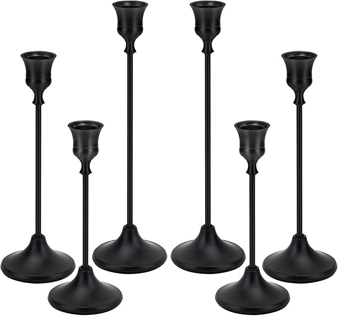 Black Candlestick Holders Taper Metal Candle Sticks Holder for Dining Table, Vintage Candelabra Tall Candle Stand for Tapered Candles, Decorative Centerpiece for Wedding Christmas Party Anniversary