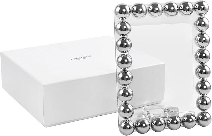 Crystal 5x7 Inch Picture Frame, Home Decor Ball Wedding Photo Frame Tabletop Display, Display Pictures 5''x 7'', Silver, Comes with Gift Box