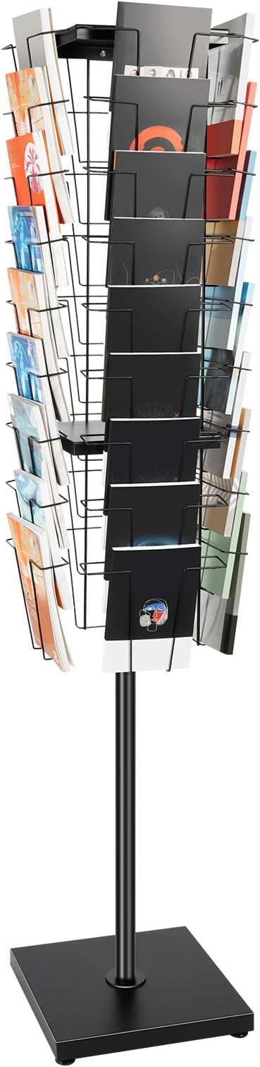 36 Pockets-360° Rotating Magazine Rack, Detachable Floor Standing Comic Books Brochure Display Stands, Pamphlet Literature Spinner Racks for Retail Store, Bookstore, Home