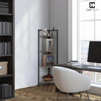 CAPHAUS 4 Tier Corner Shelf, 46.5-Inch Tall Bookshelf, Display Rack With Metal Frame, Round Shelf Unit, Small Stand for Bathroom, Living Room, Home, Office, Dark Grey