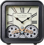 Vintage Steampunk Desk Clock, 6 Inch Metal Industrial Table Clock with Moving Gears, Silent Non-Ticking Quartz, Battery Operated Shelf Decor for Home Office Living Room（Black）