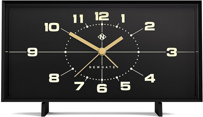 NEWGATE® Wideboy Alarm Clock | Rectangular Retro Design | Black | Mid Century dial | Ideal for Bedside, Desk, Mantel or Shelf | Retro Bedroom & Office Accessory