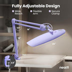 Neatfi XL Nail Desk Lamp with Clamp, 2200 Lumens, 20-Inch Wide Head, Dimmable 4 Levels, 6500K, LED Task Light for Manicure Table, Crafts, Workbench, Office (Non-CCT, Lavender)