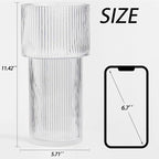 Large Glass Vase, 12 Inches Tall Vase for Flowers, Flower Vases for Bouquet, Modern Ribbed Glass Vases for Living Room, Dining Table, Office, Entryway, Mantle, Shelf, Wedding Gifts