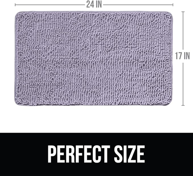 KANGAROO Bathroom Rugs, Chenille Soft Absorbent Bath Rug, Shaggy Shower Mat, Quick Dry Machine Wash Bathmat, Plush Carpet Mats for Tub, Bathtub and Room Home Decor Accessories, 24x17, Light Purple