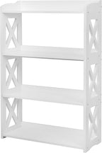 White Bookcase by Natural Wood, 4 Tier Bookshelf, Small Book Shelves Freestanding Display Storage Shelves. Open Bookshelf for Bedroom, Living Room and Office (White, 4 Tier)