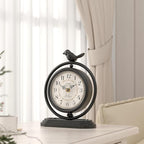 Black Vintage Table Clock with Bird, European Retro Style Mantel Clocks, Desk and Shelf Decor Clock, for Living Room, Farmhouse, Bedside, Bedroom, Gift (7.9" H x 6.3" W)