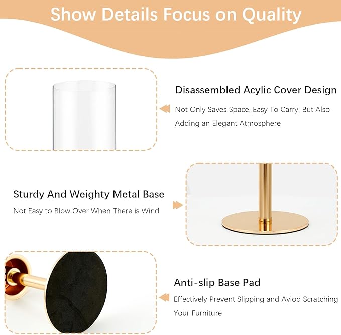 18PCS Gold Candle Sticks Holder in Bulk for Party Table Centerpiece, Metal Candlesticks Sticks Holder with Acrylic lampshade for Wedding Easter Dinner Table Decor Fit 0.78" LED Candle
