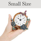 Mini Tabletop Clock, Decorative Vintage Floral Metal Table Clock with Battery Operated for Bedside, Table, Living Room, Home and Office