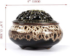 Incense Burner with Calabash Incense Stick Holder - Porcelain Charcoal Censer for Use with Resin Granular Powder Cone or Coil Incense (Fambe Gray)