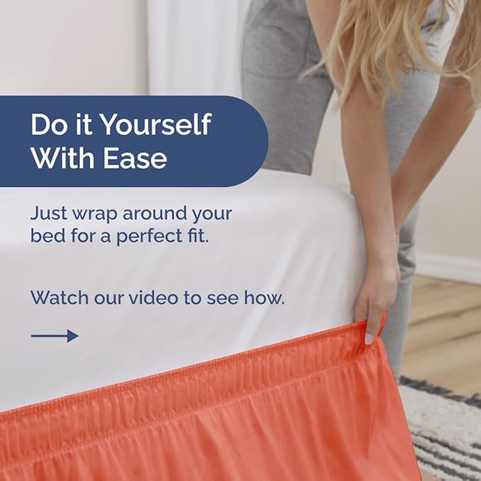 Wrap Around Dust Ruffle Bed Skirt - Coral - for Full Size Beds with 18 Inch Drop - Easy Fit Elastic Strap - Adjustable Pleated Bedskirt w/Brushed Fabric - Wrinkle Free - for Women, Men, Kids & Teens