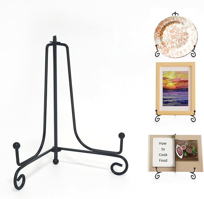 Iron Plate Stands for Display, Foldable Book Holder & Easel Stand for Sign, Versatile Poster Stand and Small Plate Stand for Home Decor, Art, Photo Frame, Card, Crystal Display (Black, 8 inch (4Pcs))