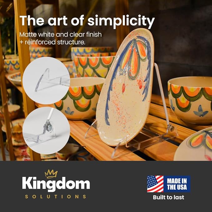 KINGDOM SOLUTIONS MADE IN USA 2-Pack Adjustable Acrylic Easels - Plate Stand - Sturdy Book Stand for Art, Pictures, Plates, Frames - Unique on the Market