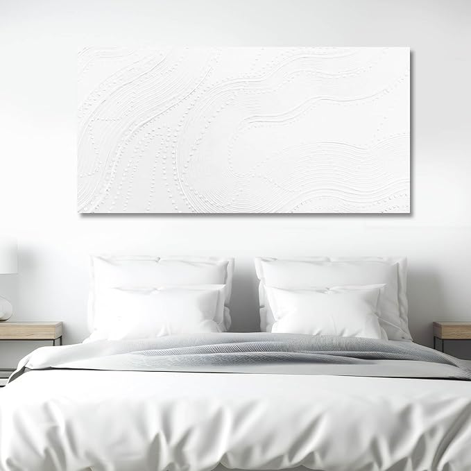 NBAODAN White Abstract Canvas Wall Art for Living Room Minimalist Home Decor Textured Wall Decor Line Art Oil Painting for Bedroom Dining Room 24x48 Inch