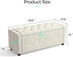 LINSY 50 Inches Wide Storage Ottoman Bench, Upholstered Foot Rest Stool, Long Bench Footstool, Couch Ottoman, Ottomans for Living Room, Entryway, End of Bed Storage Bench for Bedroom (Beige)