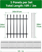 ARIFARO Metal Garden Fence 24" H x 24" W (5 Pack, Length 10 ft) Decorative Fencing, No Dig Border Fencing for Outdoor Patio Yard Flower Bed Animal Barrier