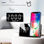 IHAO Multifunctional Alarm Clock with Wireless Charging for Phone 15W Fast Charger Large LED Display Temperature Phone Bracket for Bedside & Desk-W5 White