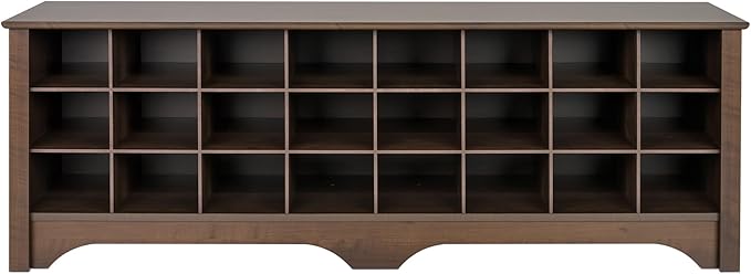 Prepac 24 Pair Shoe Cabinet, Entryway Bench, Mud Room Organization and Storage Bench with 24 Shoe Cubbies, Brown, 15.5"D x 60"W x 20.25"H
