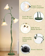 Flower Floor Lamp for Living Room,Tall Standing Reading Lamp with Flexible Neck,3 Color Temperatures LED Dimmable Decorative Light, Cute Floor Lamp for Bedroom Corner (Green)
