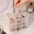 3-Tier Hair Accessories Storage Box, Clear Plastic Organizer with Handle, 5.9 x 5.9 x 5.1 in (Transparent, 5.9 x 5.9 x 5.1 in)