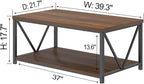 FOLUBAN Coffee Table, Modern Center Table with Storage Shelf, Rustic Wood and Metal Cocktail Table for Living Room, 39.3 Inch Walnut