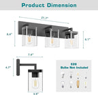 Bathroom Lighting Fixtures Over Mirror, Square Design & Rectangle Large Backplate, 3 Lights Morden Vanity Lighting Fixtures, Bathroom Light Fixtures for Bathroom/Living Room/Bedroom, Black