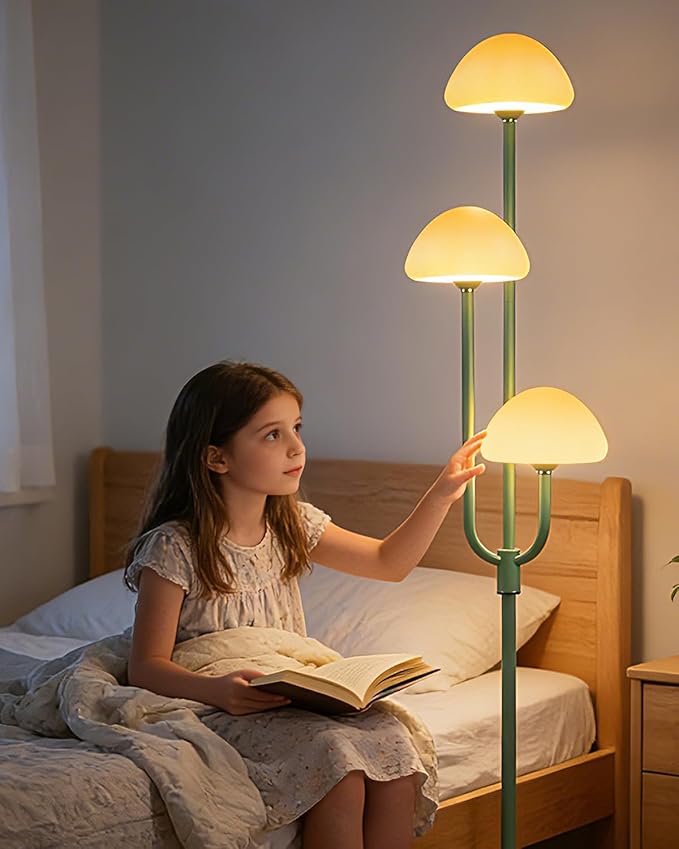 Lightdot 66IN Mushroom Floor Lamp 3-Lights Vintage Floor Lamps with 3000K Bulbs Included for Wedding Party Modern Dimmable Tall Standing Lamp for Living Room/Bedroom/Sofa Beside/Corner Decor-Green