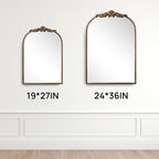 Ornate Baroque Vintage Gold Mirror - 24"X36" Arched Antique Brass Mirror with Full Metal Frame - Perfect for Entryway, Fireplace, Living Room, Hallway, or Bathroom Décor