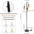 Farmhouse Floor Lamp, Dimmable Floor Lamp for Living Room, Rustic 3 Lights Oil Rubbed Bronze Tree Standing lamp, Vintage Tall Pole Lamp with Amber Glass Shade