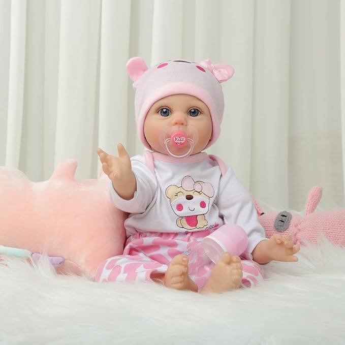 Reborn Baby Dolls Girl 22 Inch Realistic Silicone Baby Doll, Real Life Bebe Dolls Lifelike Handmade Soft Vinyl Cloth Body with Feeding Kit Toys Gifts for Kids 3+ (Lucia)