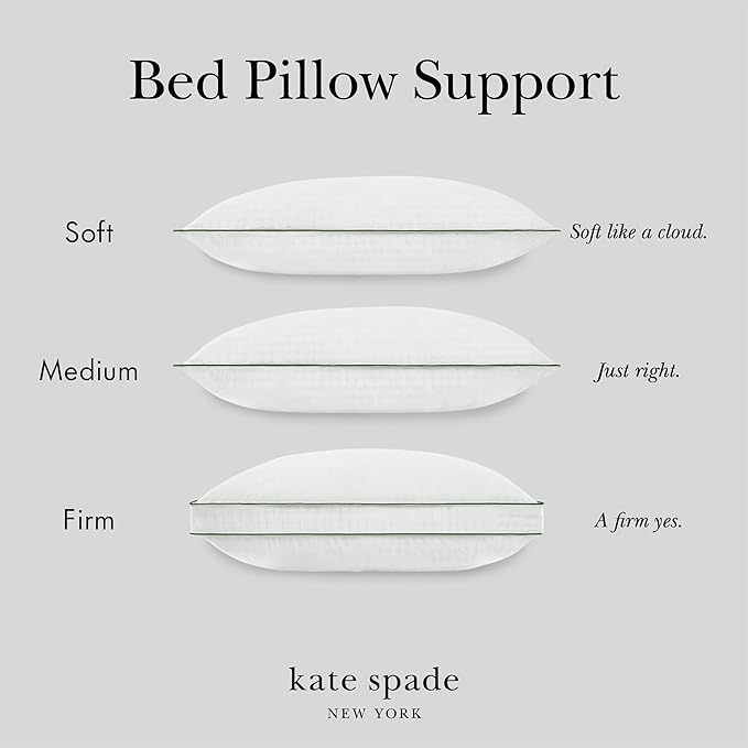 Kate Spade New York Firm/Extra Firm Pillow 20" x 36", Adjustable Down Alternative Pillow with 2" Gusset for Maximum Loft, Best for Back or Side Sleepers, King, White