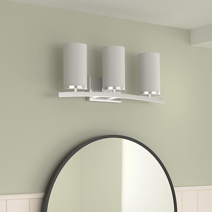 Kichler Crosby 23" Vanity Light in Chrome, 3-Light Contemporary Bathroom Light with Satin Etched Cased Opal Glass, (23" L x 8.75" H), 45497CH