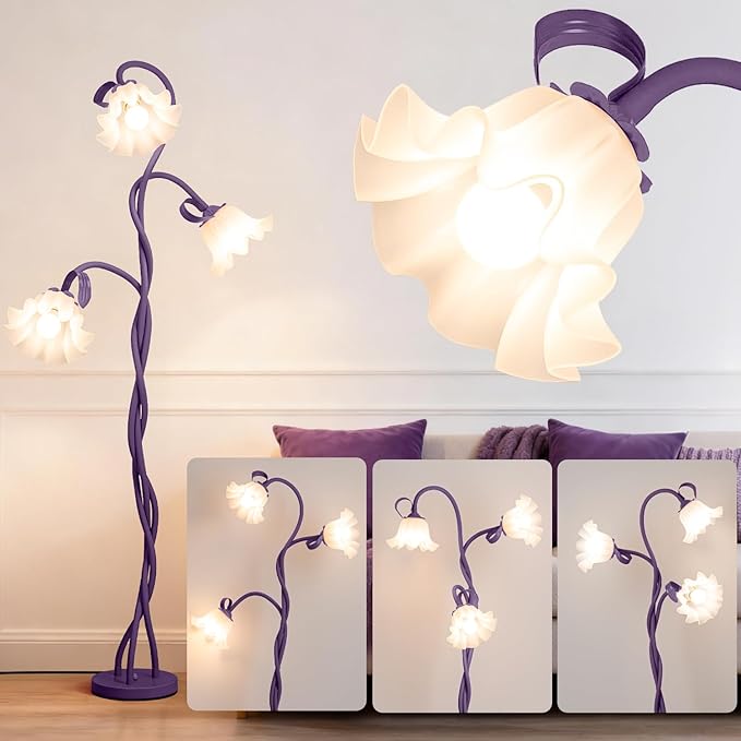 Flower Floor Lamp for Bedroom - 3 Color Temperatures Decorative Flower Tall Standing Lamp for Reading with Flexible Neck for Bedroom Living Room Office Corner (Purple)
