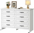 Marsail Farmhouse 8 Drawer Dresser, Wood Chest of Drawers with Natural Texture, Smooth Gliding Drawers, Versatile Storage Organizer Cabinet for Bedroom & Living Room, White