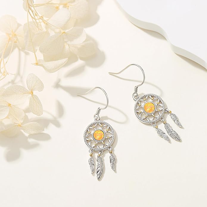 Dream Catcher Earrings for Women 925 Sterling Silver Western Earrings Dream Catcher Dangle Cowgirl Earrings Bohe Jewelry Gifts for Women