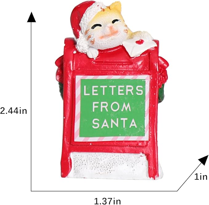 NINIPAPA Christmas Village Accessories Santa's Mailbox Villages Sets for Christmas Decoration Cute Cat Send Letter to Santa Resin Christmas Ornaments