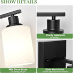 Set of 2 Wall Sconces for Bathroom,Black Modern Vanity Lights with White Glass Shade,Bathroom Wall Lamp for Mirror Kitchen Living Room Hallway Cabinet Porch