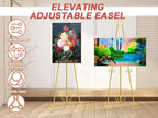 2 Pack Metal Round Tube Scroll Display Easel, Vintage Gold Decorative Large Adjustable Floor Standing Easel with Chain Support, Perfect for Showcasing Pictures, Artwork, Picture Frame Wedding Sign Etc