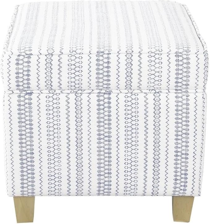 HomePop Home Decor | K7342-F2359 |Classic Square Storage Ottoman with Lift Off Lid | Ottoman with Storage for Living Room & Bedroom, Blue Stripe Large