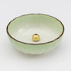 Asayu Japanese Lotus Incense Holder for Sticks 4.1 inch (105mm), Traditional Made in Japan Ceramic Ash Catcher and Brass Incense Burner Set - Light Green