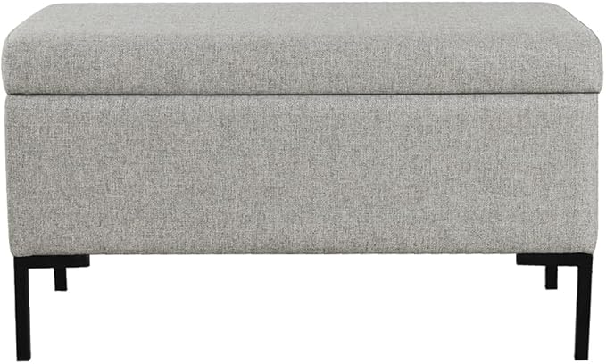 HomePop Upholstered Storage Bench with Metal Leg, 32" W, Gray Fabric