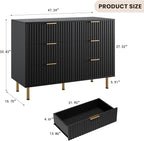 GarveeHome Fluted 6 Drawer Dresser for Bedroom, 47.2 in Wide Modern Chest of Drawers with Deep Drawers, Large Double Dresser TV Stand, Wooden Organizer for Living Room, Hallway, Kids Room, Black