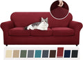YEMYHOM Latest Checkered 4 Pieces Couch Covers for 3 Cushion Couch High Stretch Thickened Sofa Cover for Dogs Pets Elastic Slipcovers Living Room Furniture Protector (Wine Red), 71"-91"(3 Cushions)