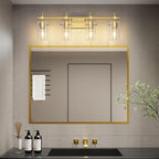 SOLFART Gold Bathroom Light Fixtures Vanity Lights for Mirror 5 Lights Bathroom Vanity Light Wall Sconce